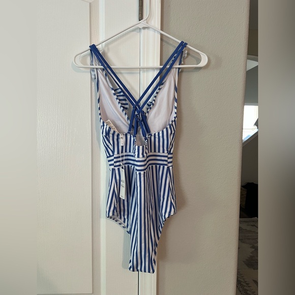 Blue and White Striped Women’s Swimsuit - Picture 3 of 3